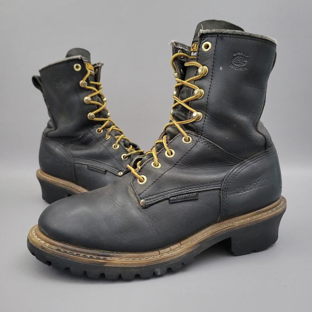 Carolina Elm Logger Boots Womens Size 9 Black Leather Oil Resistant